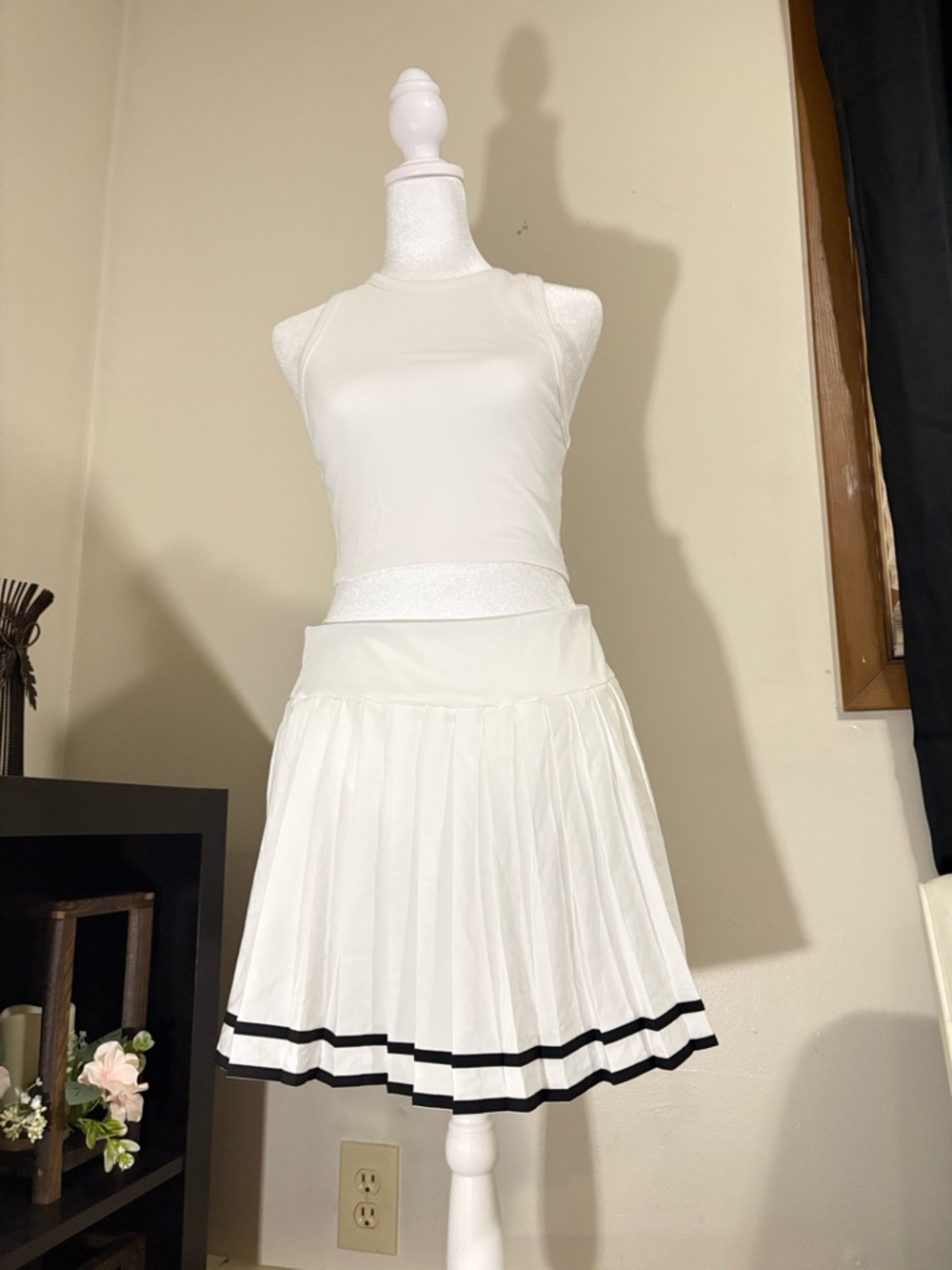 Elegant White Pleated Skirt with Black Trim